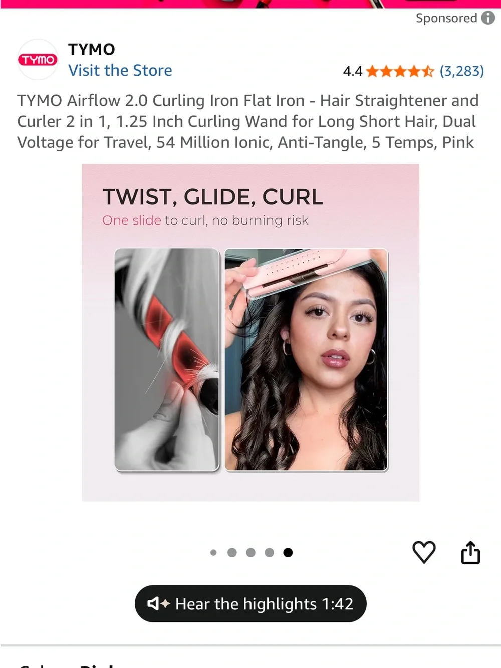 TYMO Airflow 2.0 Pink 2-in-1 Curling Iron & Flat Iron